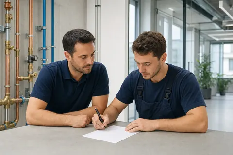 Arbeitgeber und Mitarbeitender unterzeichnen gemeinsam das Anmeldeformular